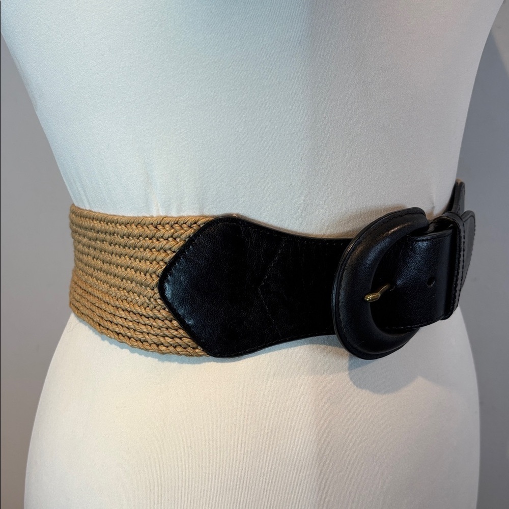 Ralph Lauren Womens tan wide Braided Leather Belt large buckle